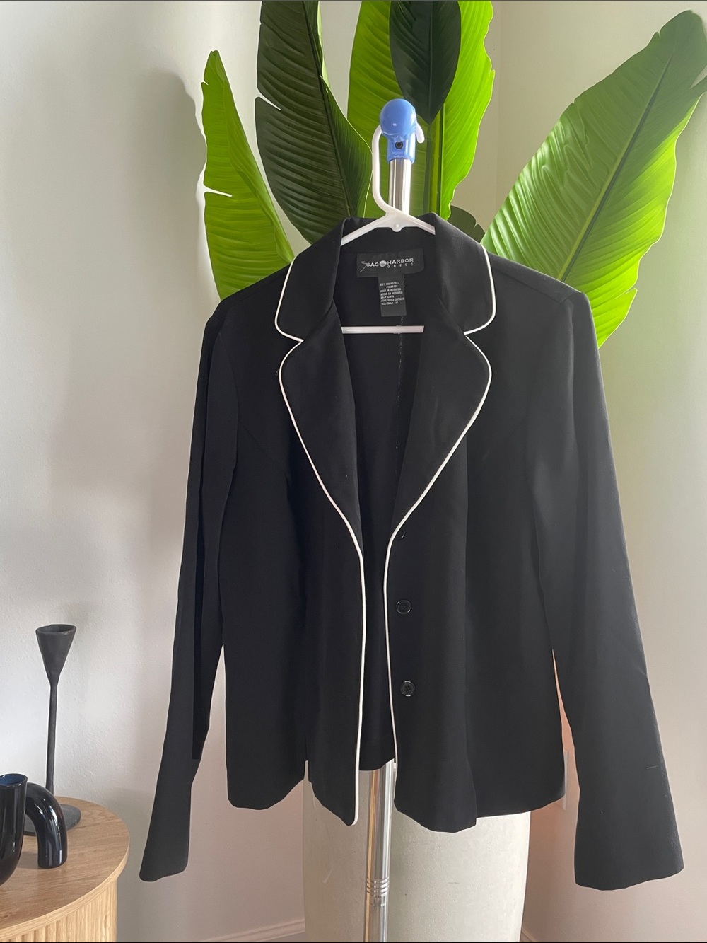 Anne Klein Black Blazer with White Piping